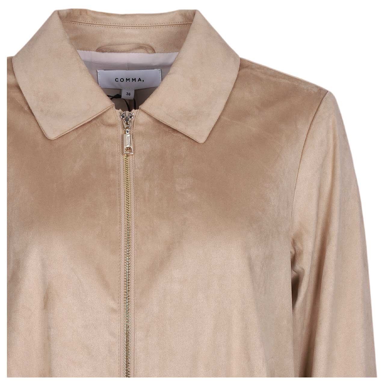 Damen Jacke Velours Blouson von Comma in Hellbraun, detaillierte Vorderansicht