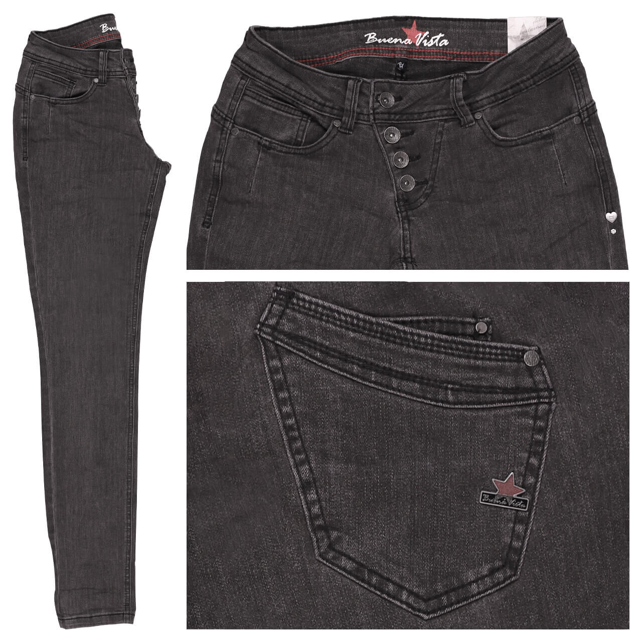 Buena Vista Malibu Stretch Denim Jeans dark black denim