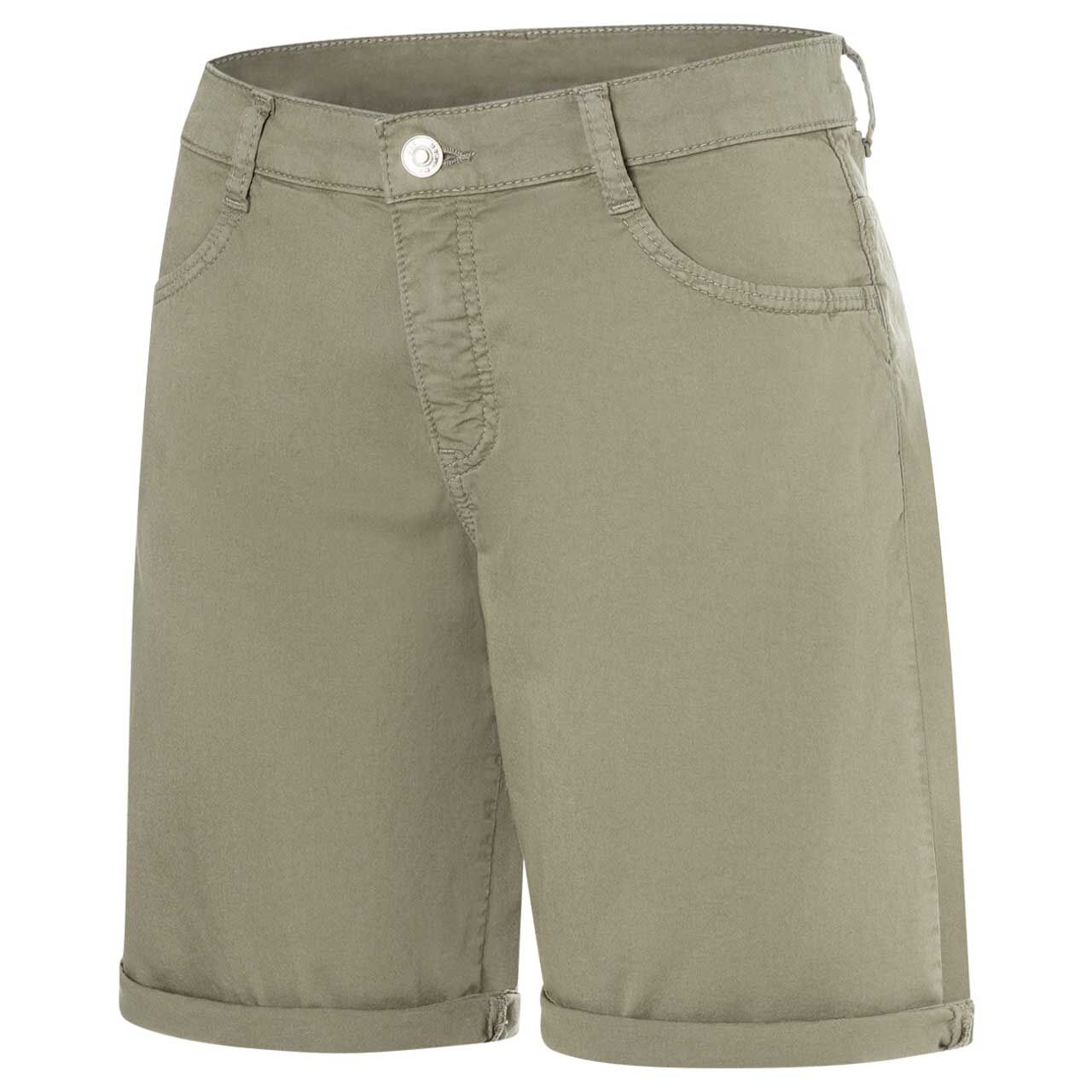 Seitenansicht der Damen Baumwollhose Shorty von MAC in Olivgrün