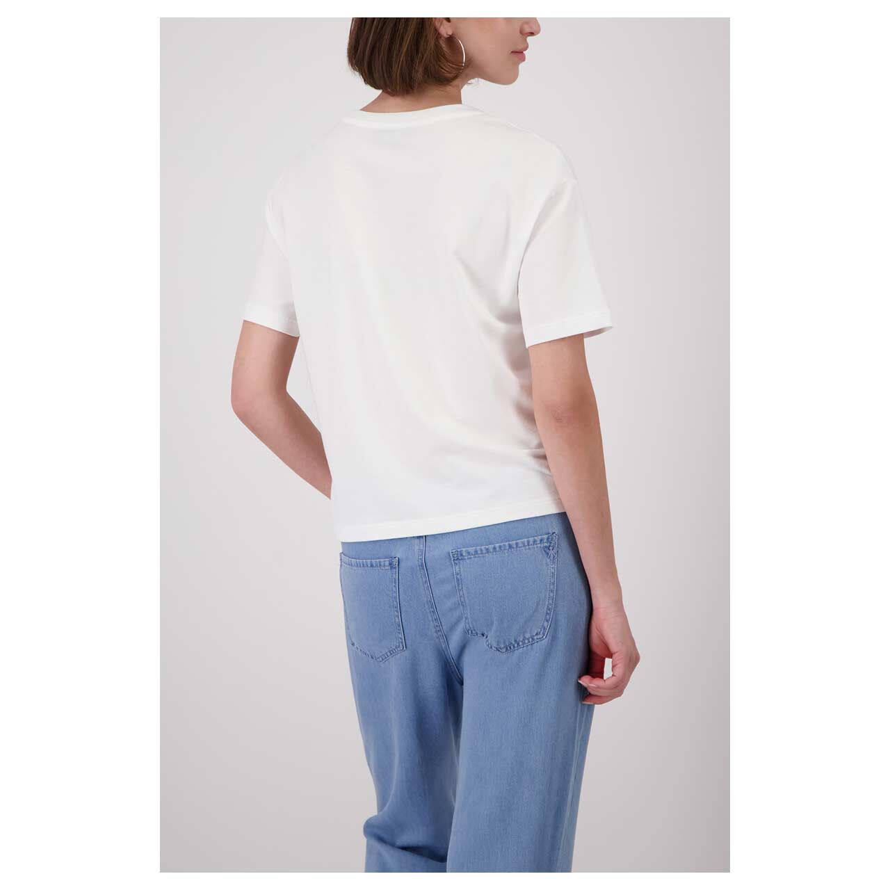 Damen T-Shirt von Monari in Weiß mit Print, Rückansicht am Model