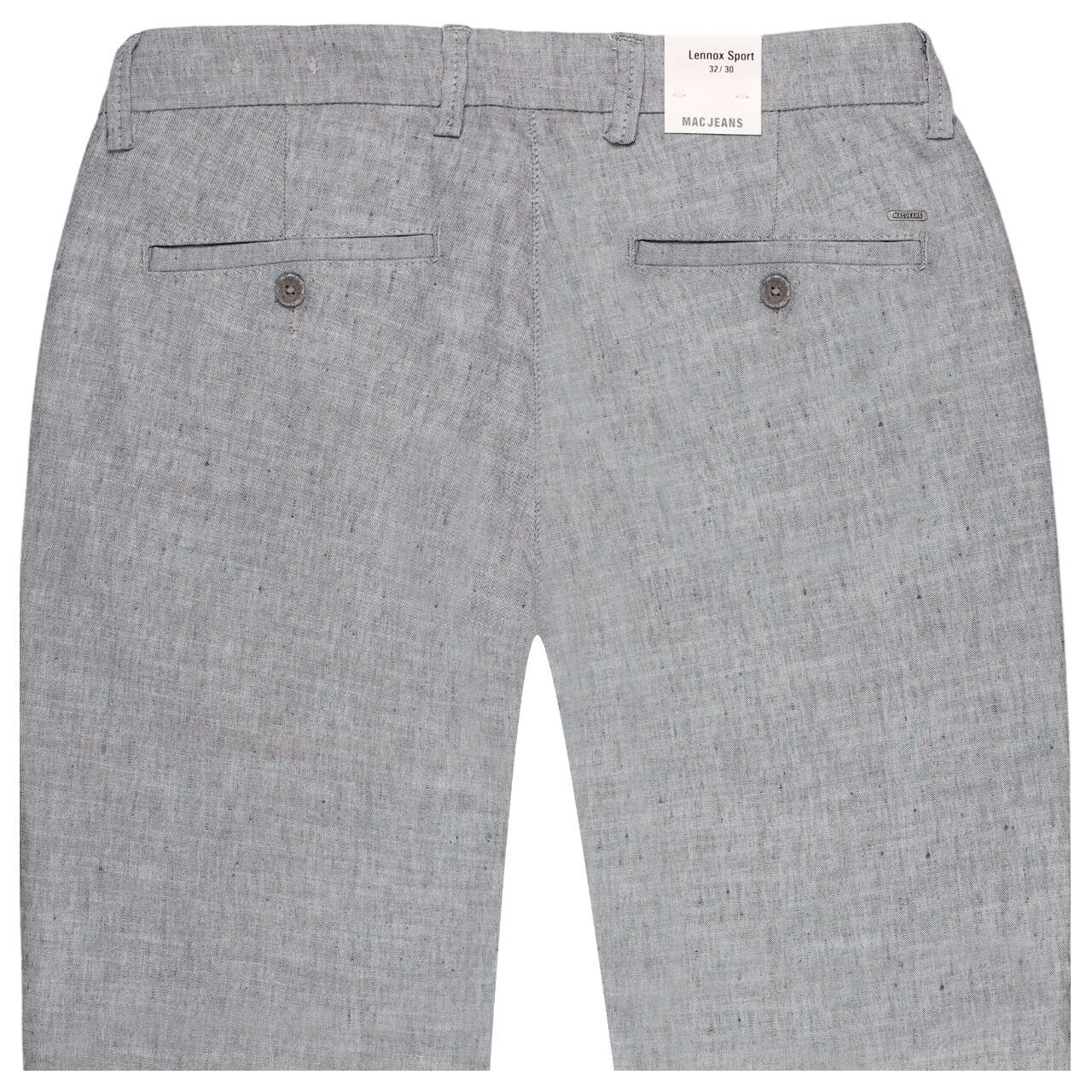 Herren Lennox Chino Leinenhose von MAC in Grau meliert, detaillierte Rückansicht