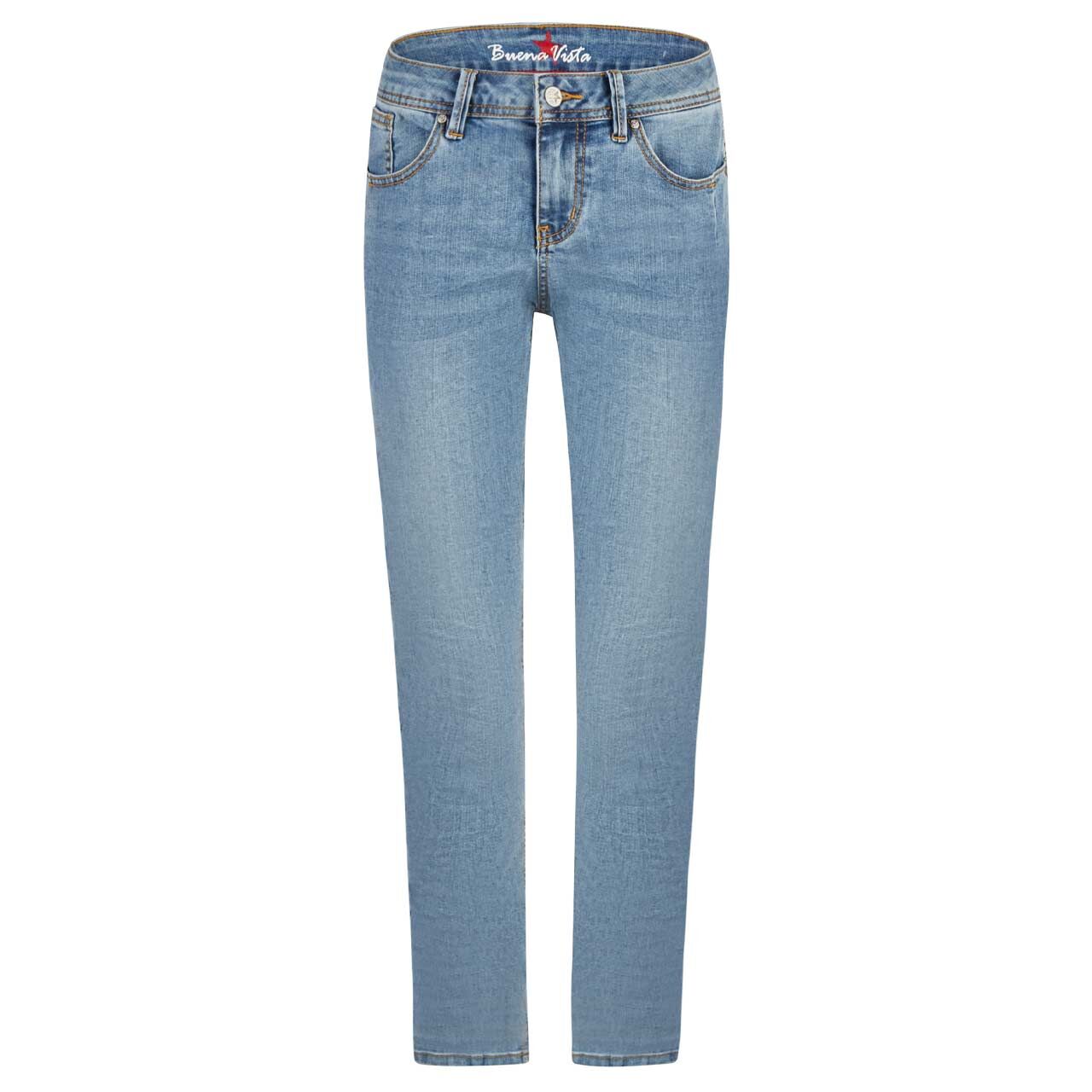 Damen Ankle Jeans Malibu-Zip High Cropped Stretch Denim von Buena Vista in Hellblau angewaschen, Vorderansicht