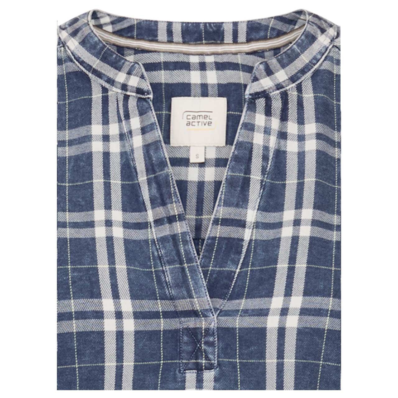 Damen Langarm Bluse von Camel active in Dunkelblau kariert, detaillierte Vorderansicht