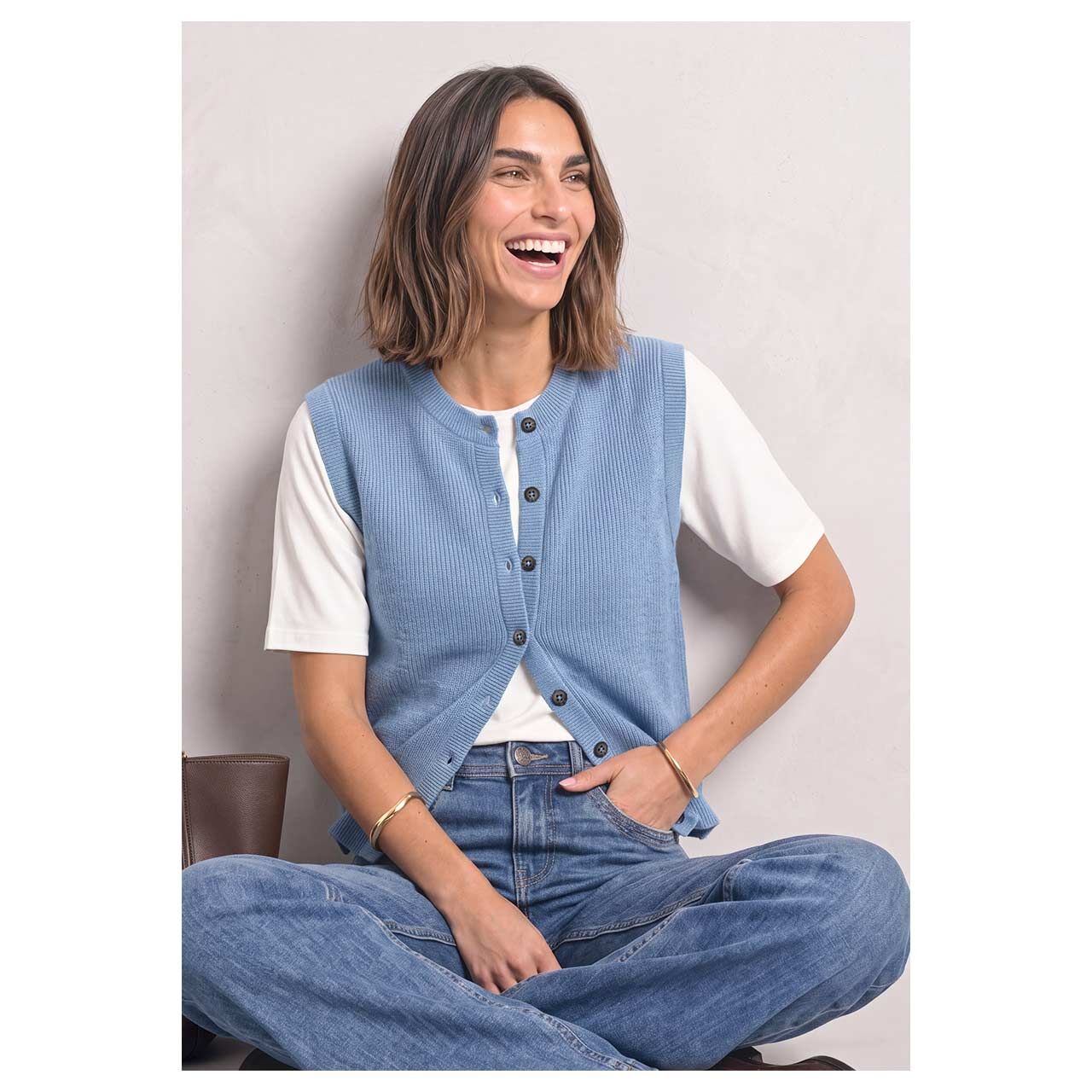 Street One Damen Strickweste Sleeveless Cardigan northern blue melange