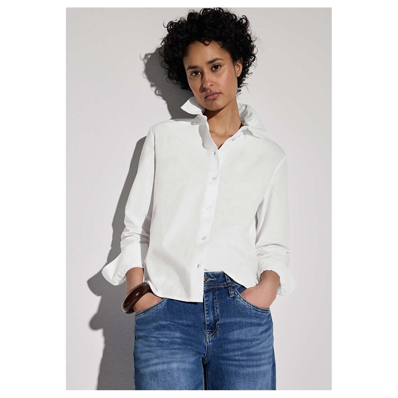 Street One Damen Langarm Bluse Cotton Shirtcollar white