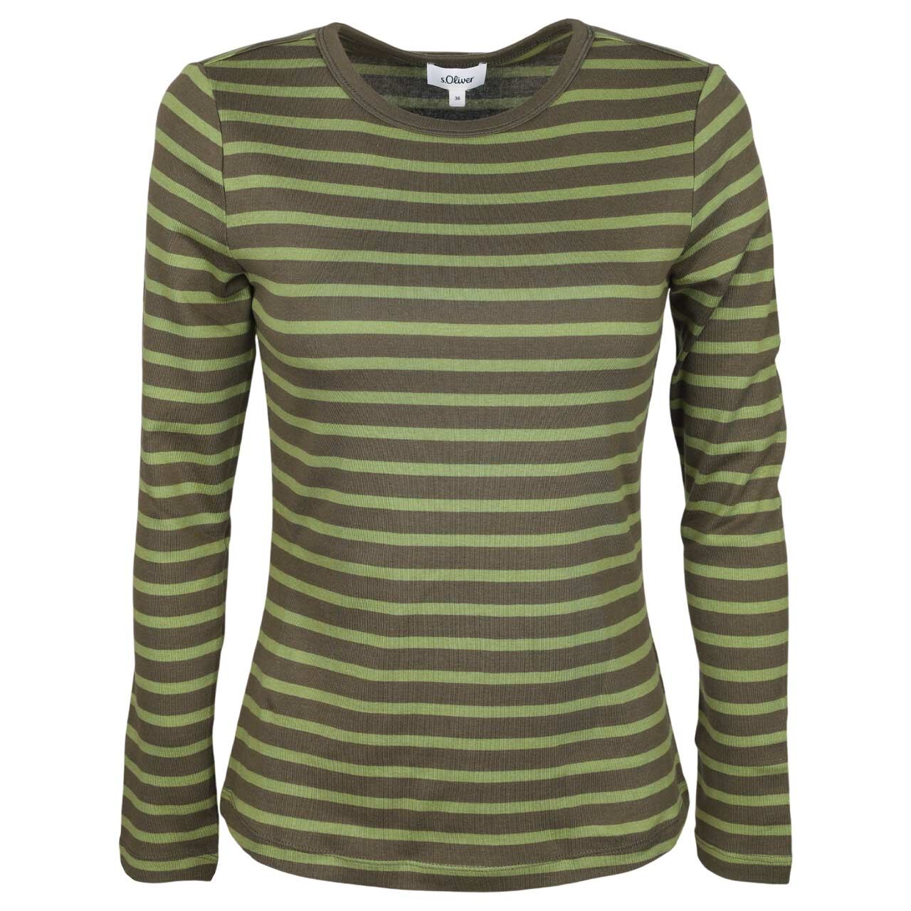 s.Oliver Damen Langarm Shirt khaki green stripes