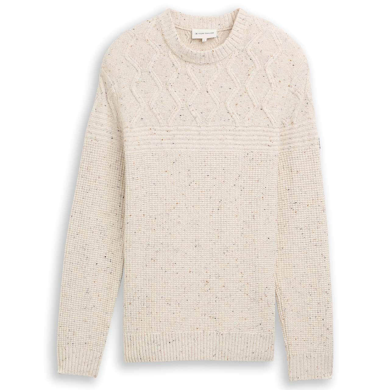 Tom Tailor Herren Pullover Cable Knit offwhite melange multi neps