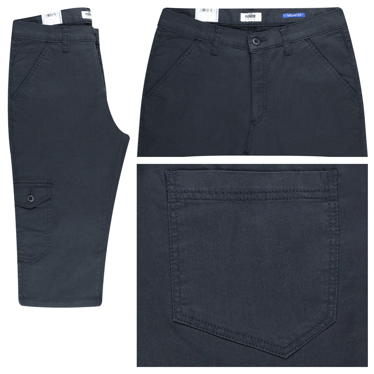 Stretch Herren 3/4 Cargo Baumwollhose Paul Megaflex in Dunkelblau von Pioneer mit der Farbnummer 59
