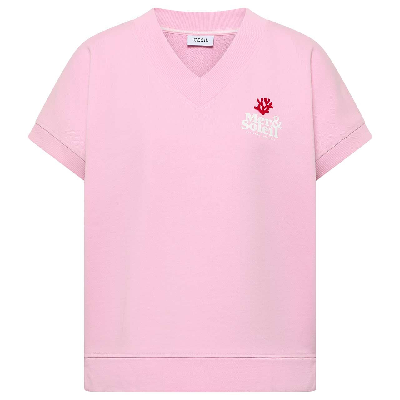 Cecil Damen Kurzarm Sweatshirt V-Neck light blush rose