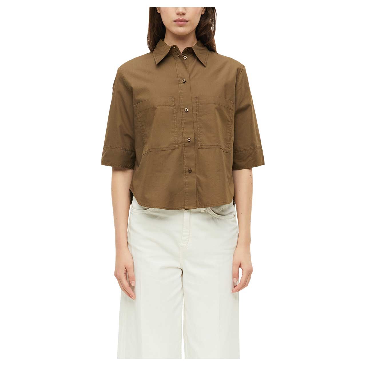 Damen Kurzarm Bluse von s.Oliver in Braun, Vorderansicht am Model