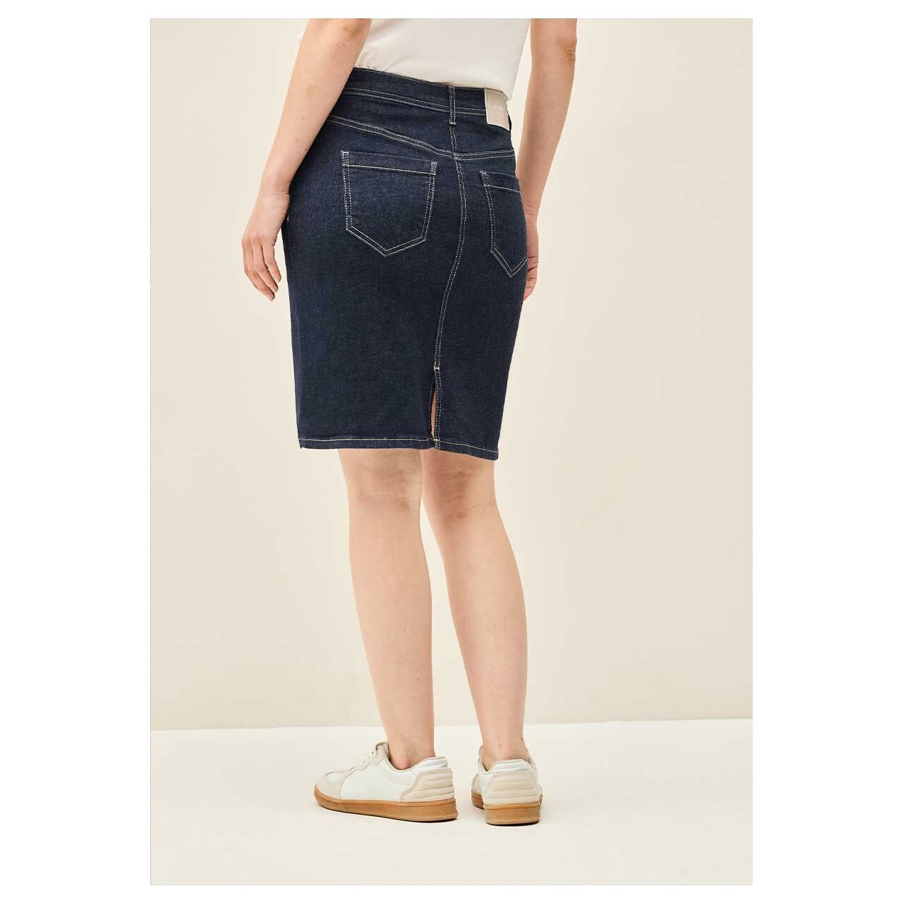 Damen Jeans Rock Denim Skirt von Cecil in Dunkelblau, hinten Detailbild am Modell