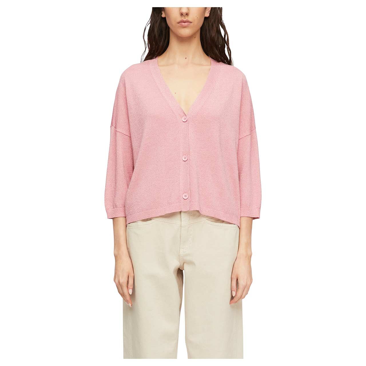 Damen 3/4 Arm Strickjacke Cardigan von Comma in Rosa, Vorderansicht am Model