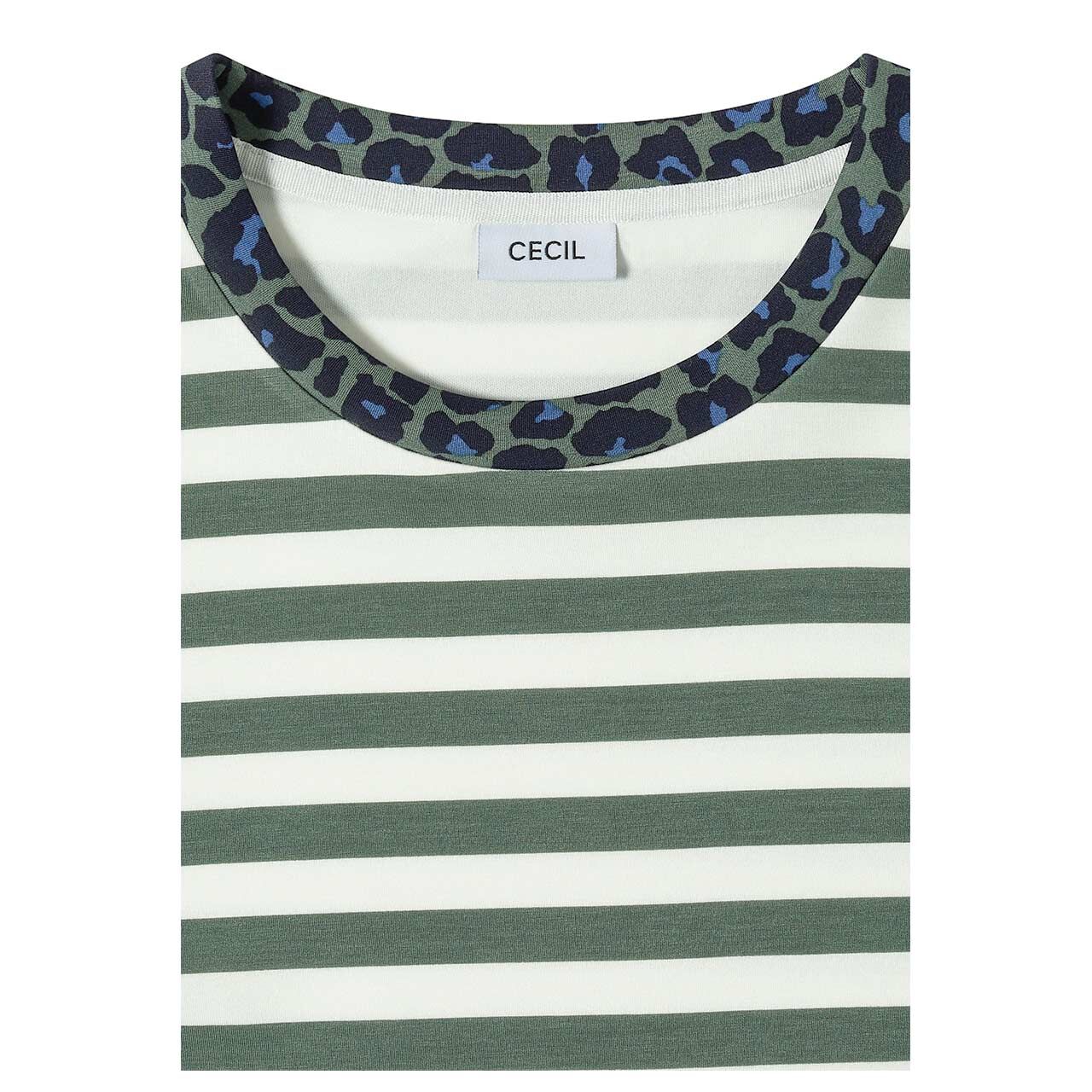 Cecil Damen T-Shirt Striped Soft Modal dried olive green