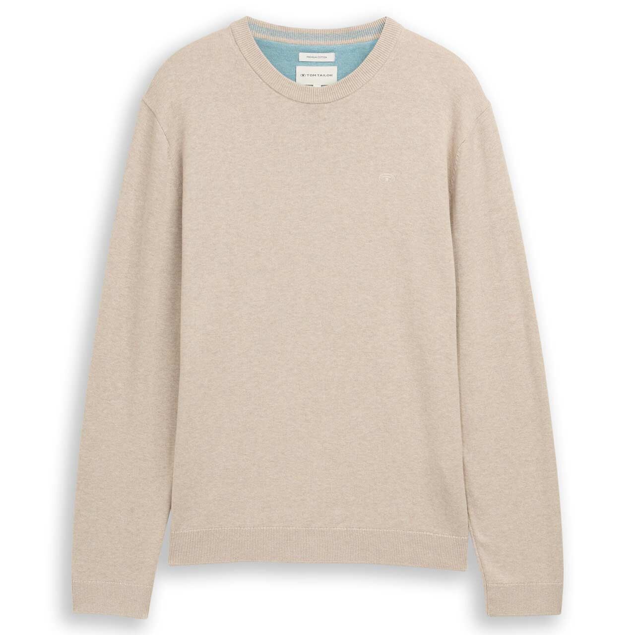 Tom Tailor Herren Pullover Basic Crewneck Knit cashew beige melange