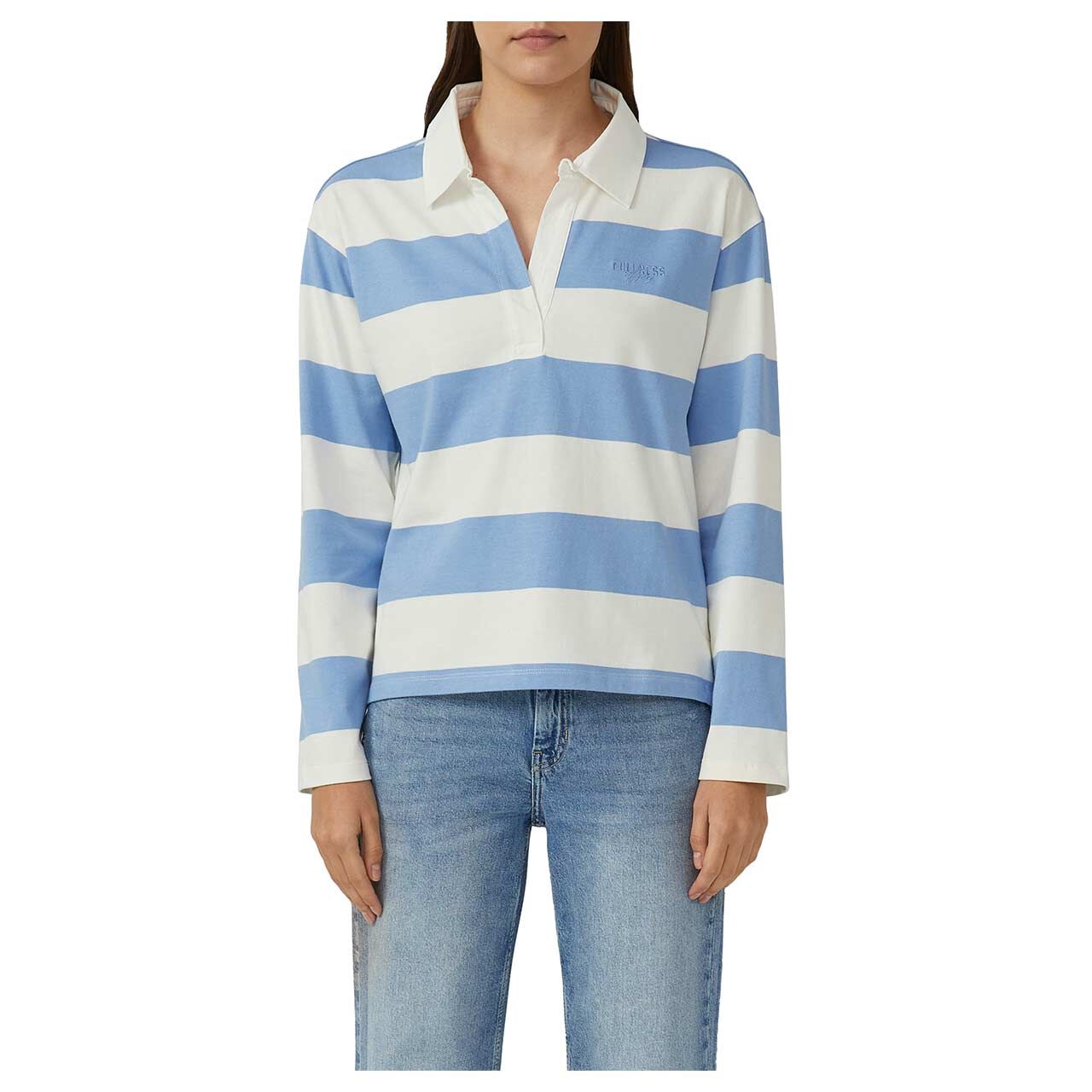 Damen Sweatshirt von s.Oliver in Hellblau gestreift, Vorderansicht am Model