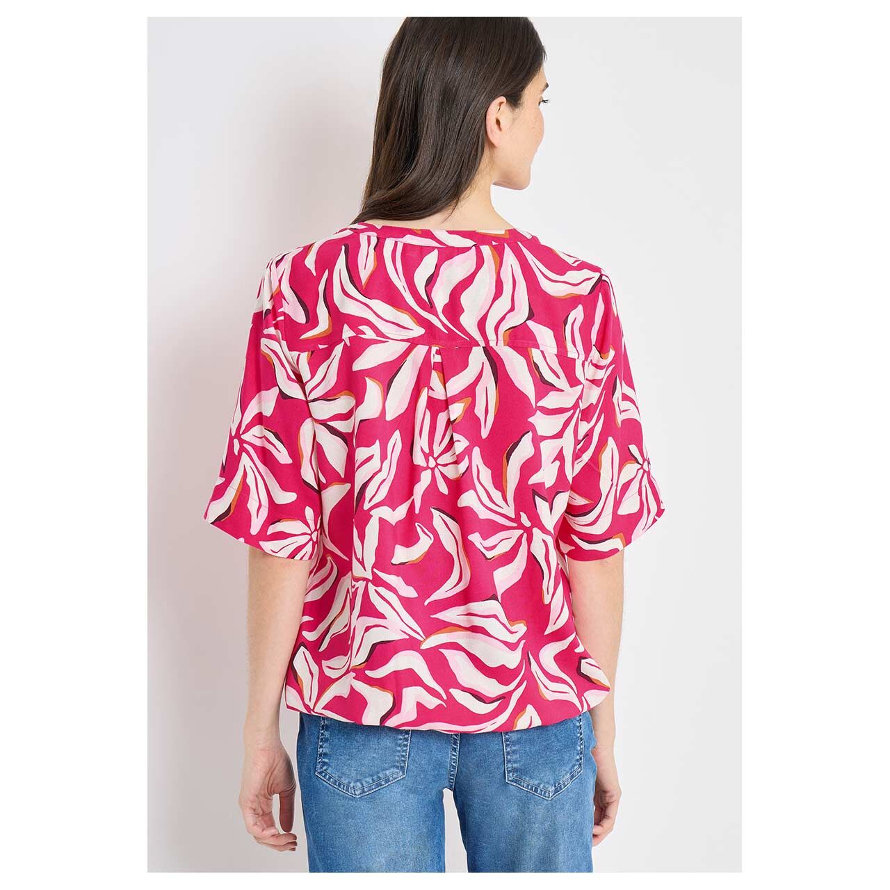 Damen 3/4 Arm Bluse Splitneck Print von Cecil in Pink mit Print, Rückenansicht am Model