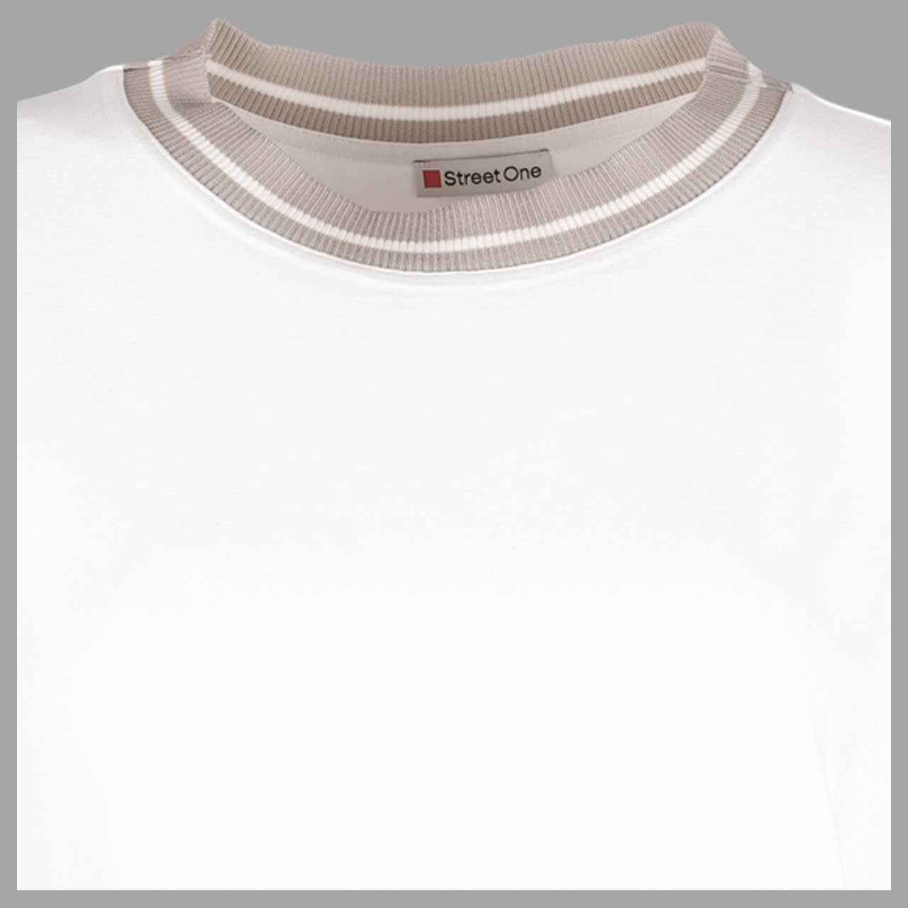 Damen T-Shirt Rib Collar von Street One in Cremeweiß, Detailansicht Kragen