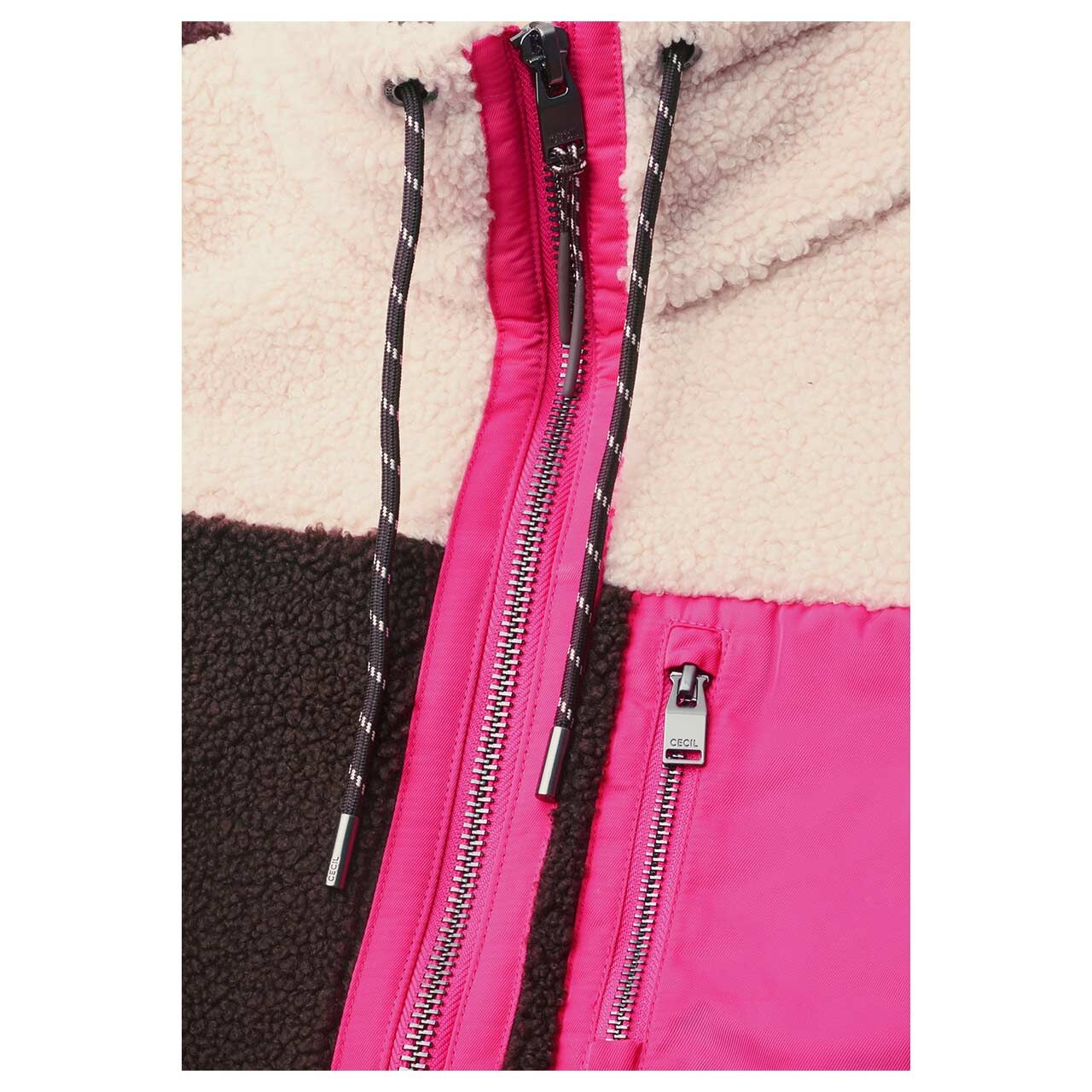 Damen Teddyjacke Matmix von Cecil in Dunkelbraun-Pink, Detailansicht von vorne