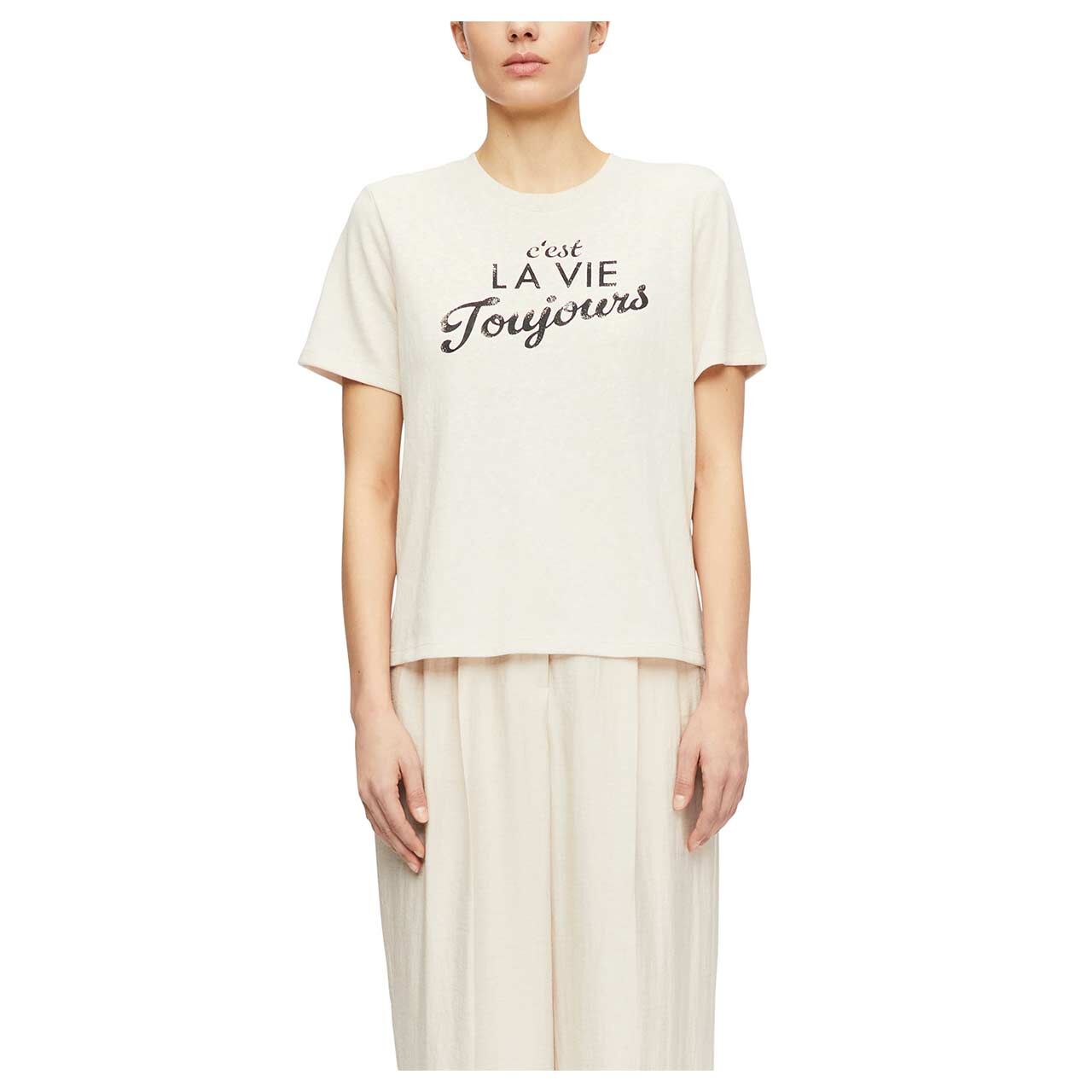 Damen T-Shirt von Comma in Beige mit Print, Vorderansicht Model