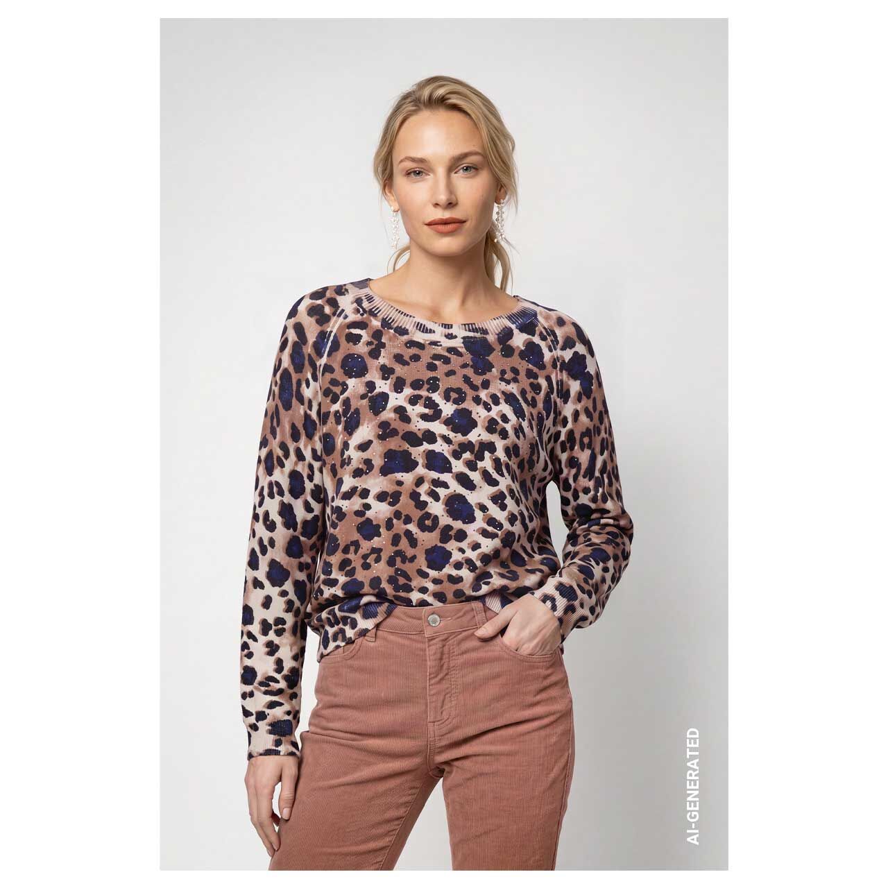 Damen Pullover von Monari in Braun mit Print, Vorderansicht am Model