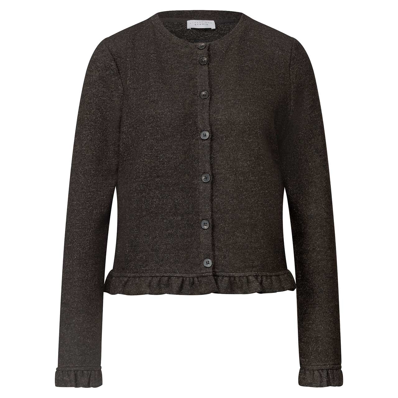 Street One Studio Damen Strickjacke Soft Jacket Frills charred brown melange