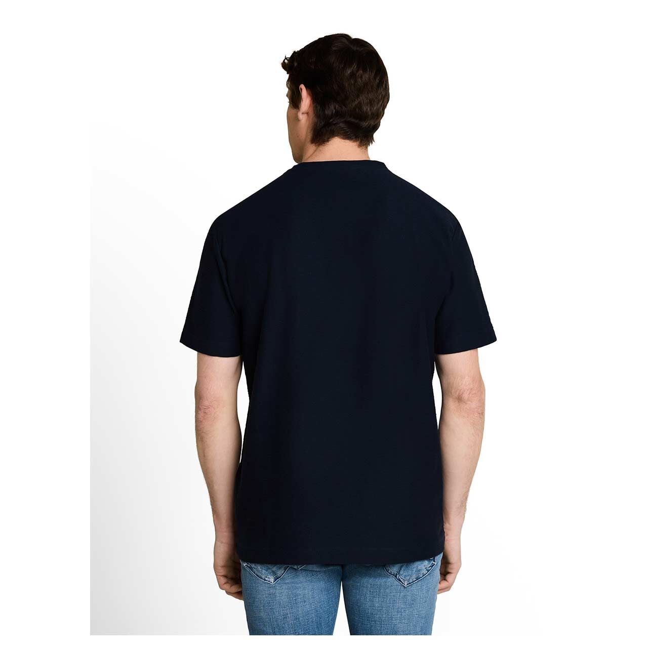 Herren T-Shirt von Tom Tailor in Dunkelblau, Rückansicht am Model