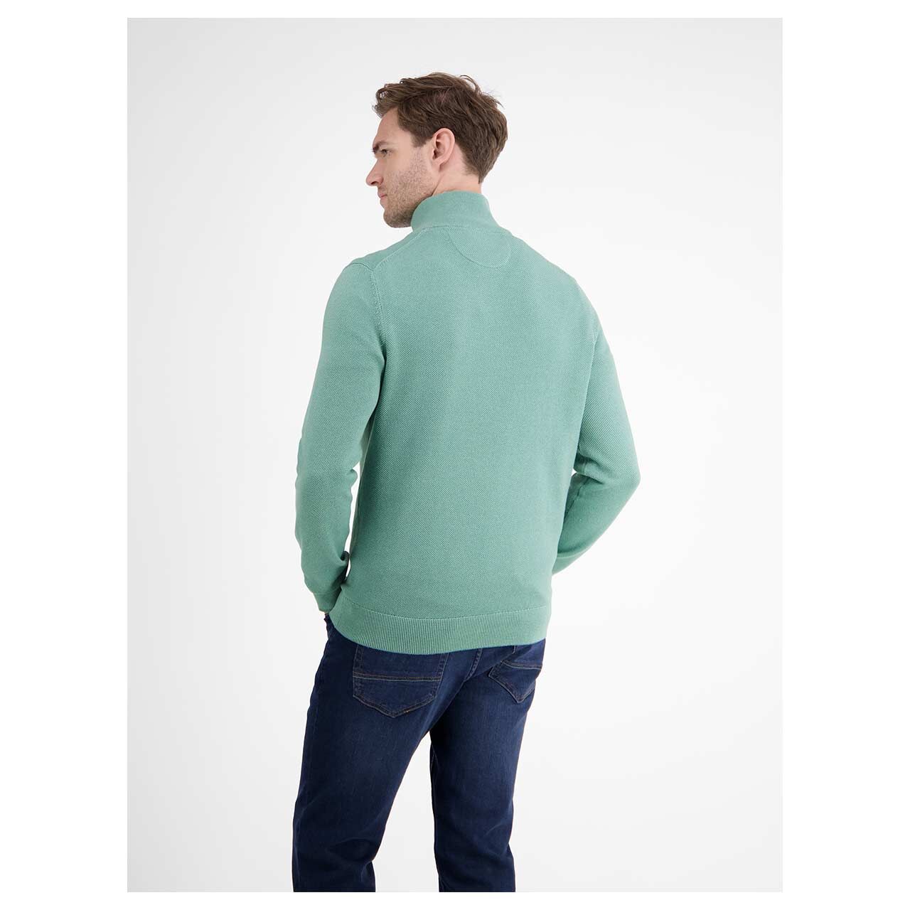 Herren Pullover Troyer von Lerros in Türkis, Rückansicht am Model