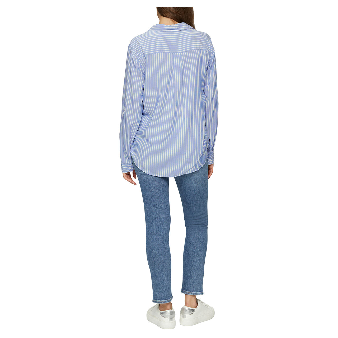 Damen Langarm Bluse von s.Oliver in Blau gestreift, Rückansicht am Model
