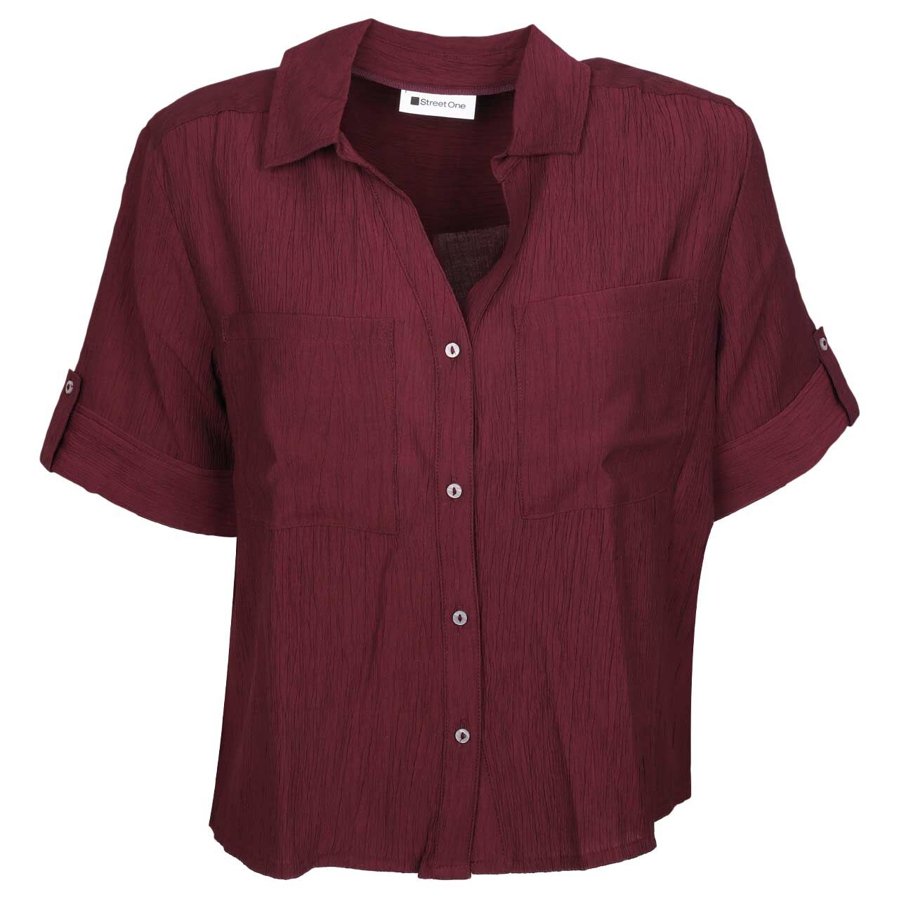 Street One Damen Kurzarm Bluse Buttoned Shirtcollar rustic rouge