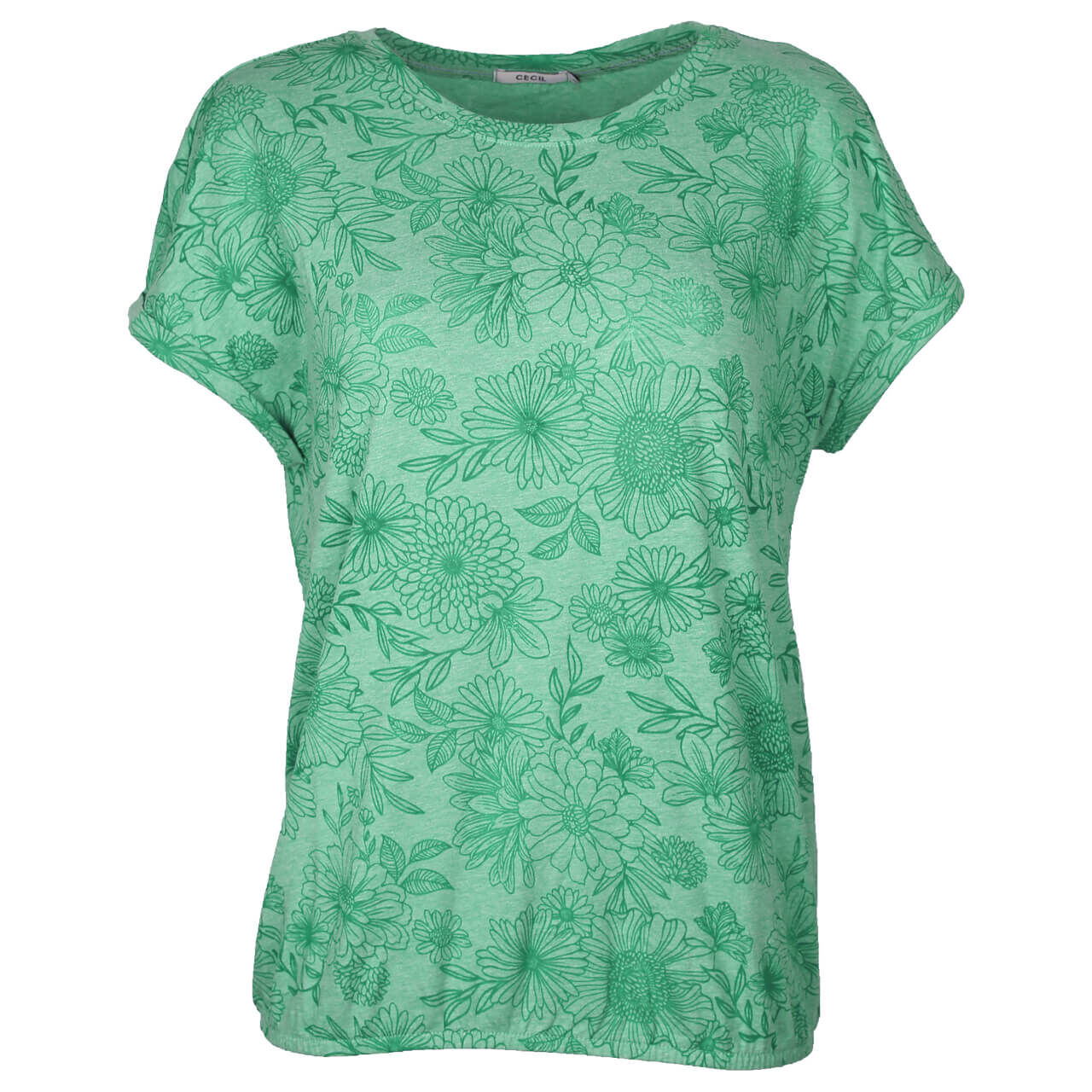 Cecil Flower Burnout T-Shirt für Damen in Grasgrün mit Print, FarbNr.: 13818