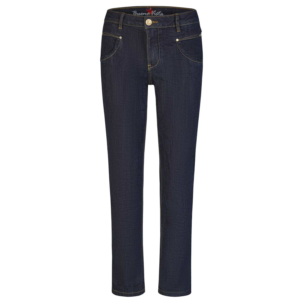 Damen Ankle Jeans Anna C Straight Cropped Stretch Denim von Buena Vista in Dunkelblau angewaschen, Vorderansicht