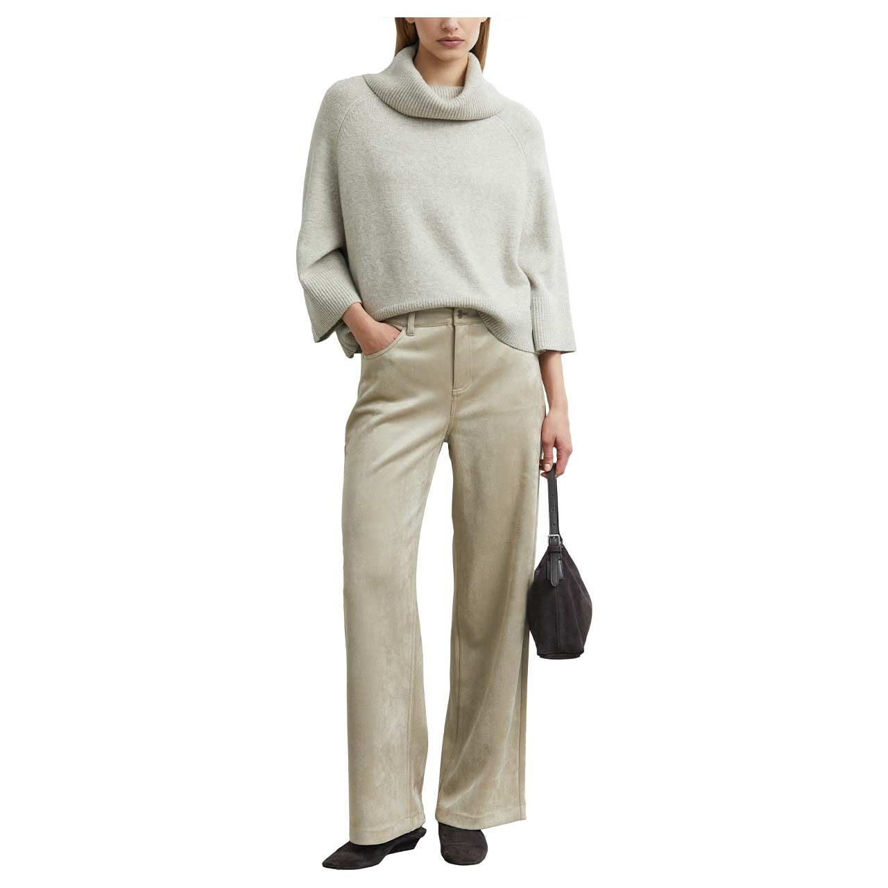 Damen 3/4 Arm Rollkragen Pullover von Comma in Hellbeige, Ganzkörperansicht am Model