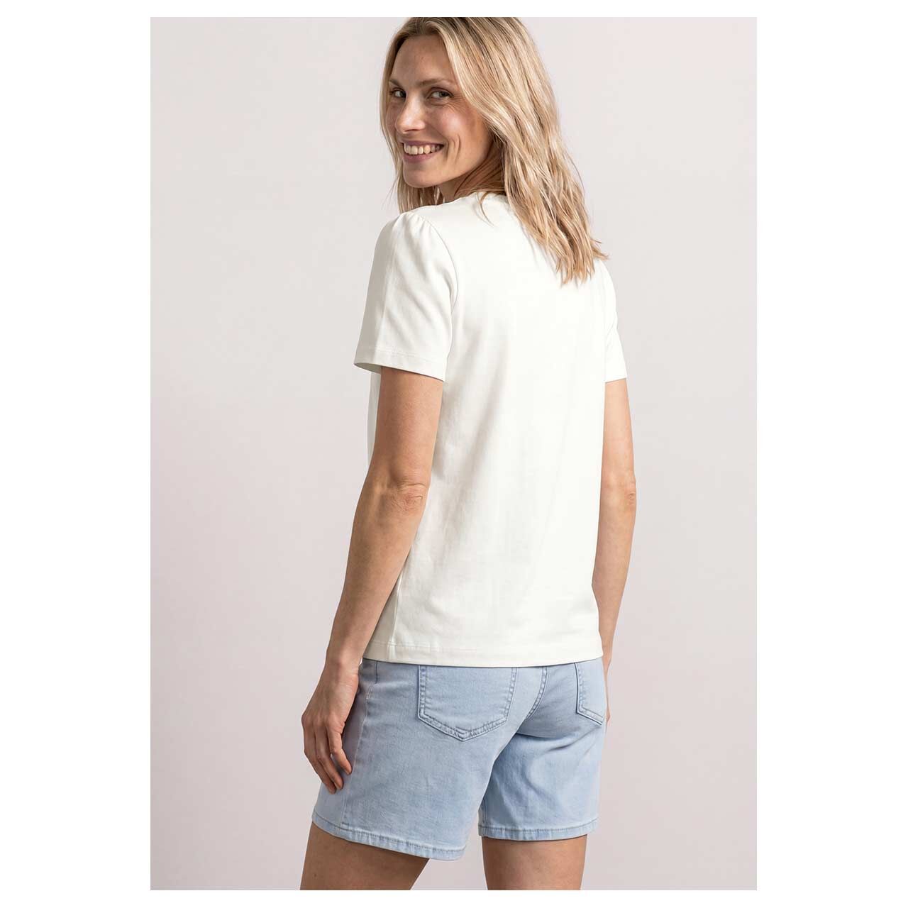 Damen T-Shirt Puff Sleeves von Street One in Cremeweiß, Rückansicht am Model