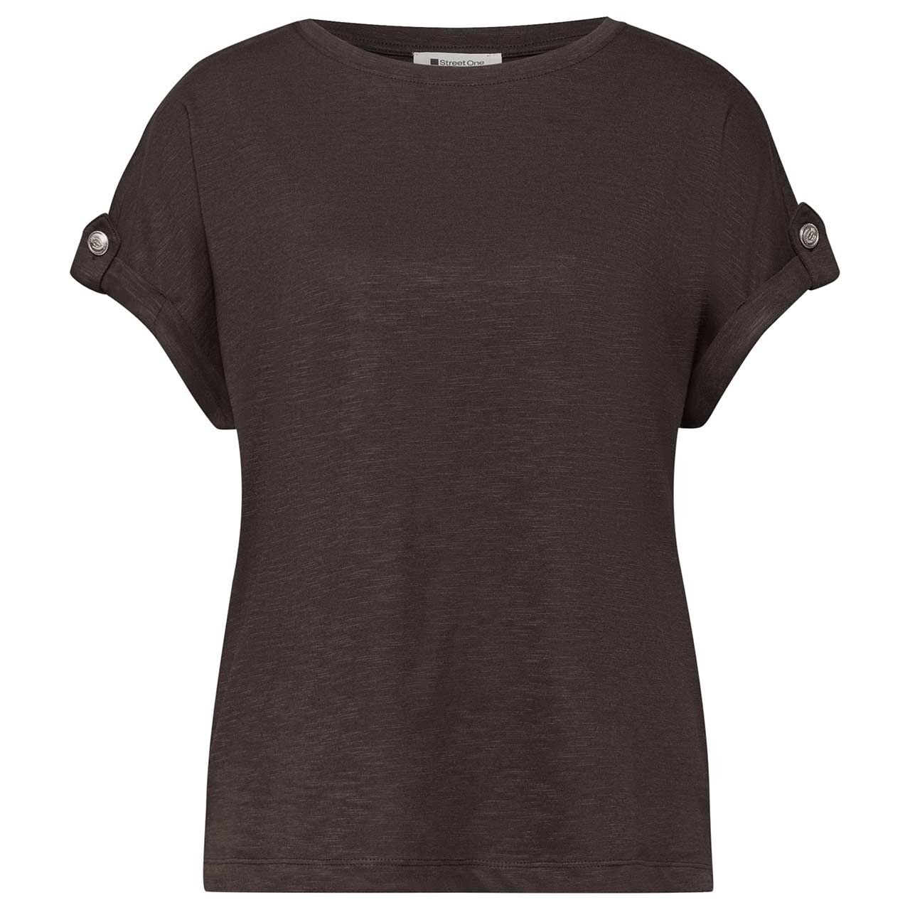 Street One Damen T-Shirt Basic Deco Buttons espresso brown melange