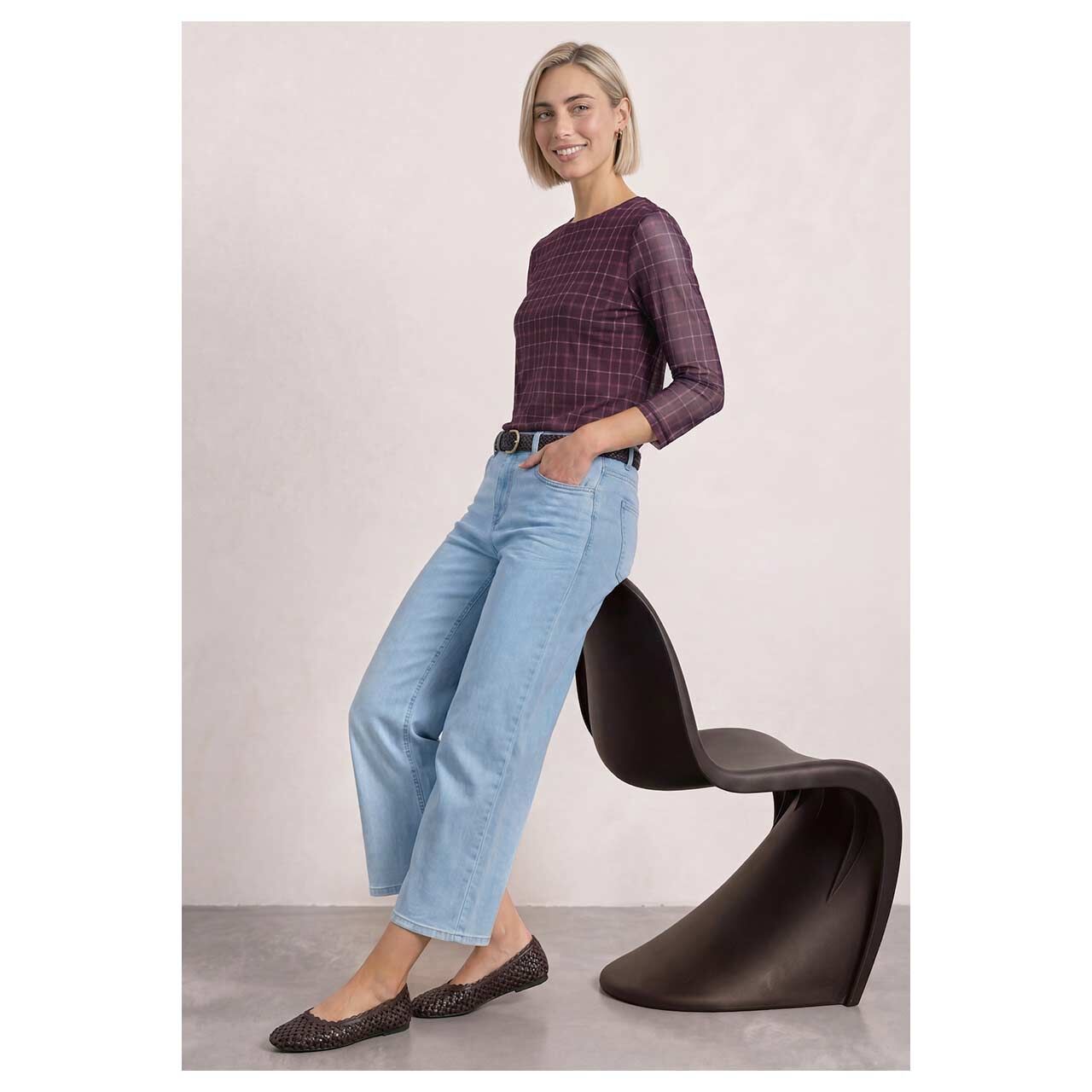 Damen 3/4 Arm Shirt Printed Mesh von Street One in Lila mit Print, Ganzkörperansicht am Model