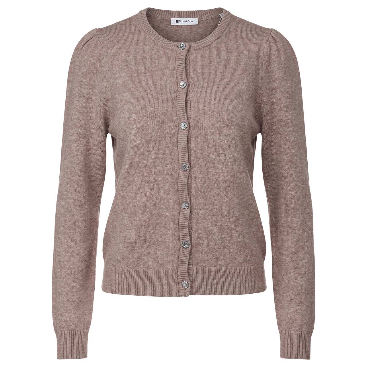 Street One Damen Strickjacke Cosy Roundneck Cardigan sanded amber melange