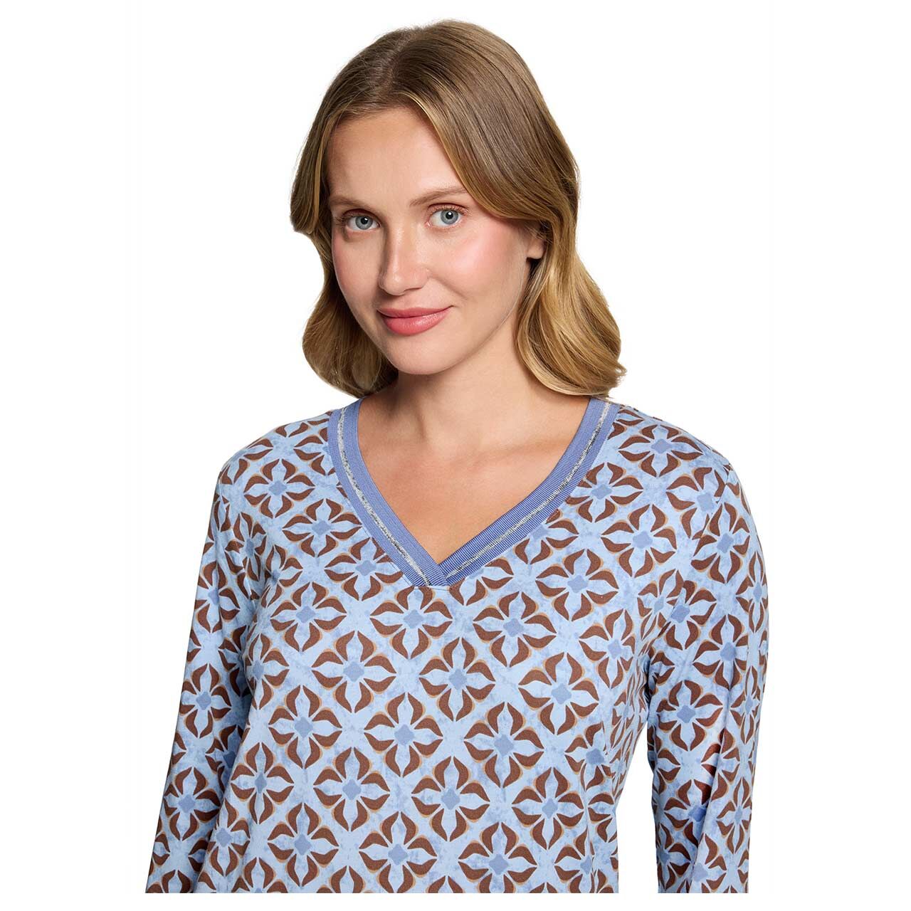 Betty Barclay Damen Langarm Shirt blue brown floral print