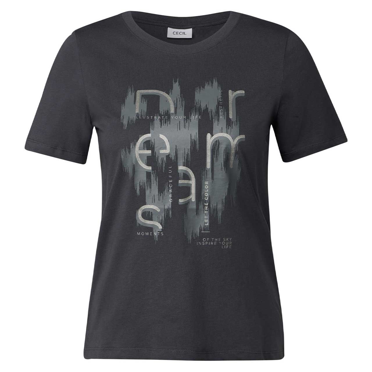 Cecil Damen T-Shirt Metallic Foil volcanic grey