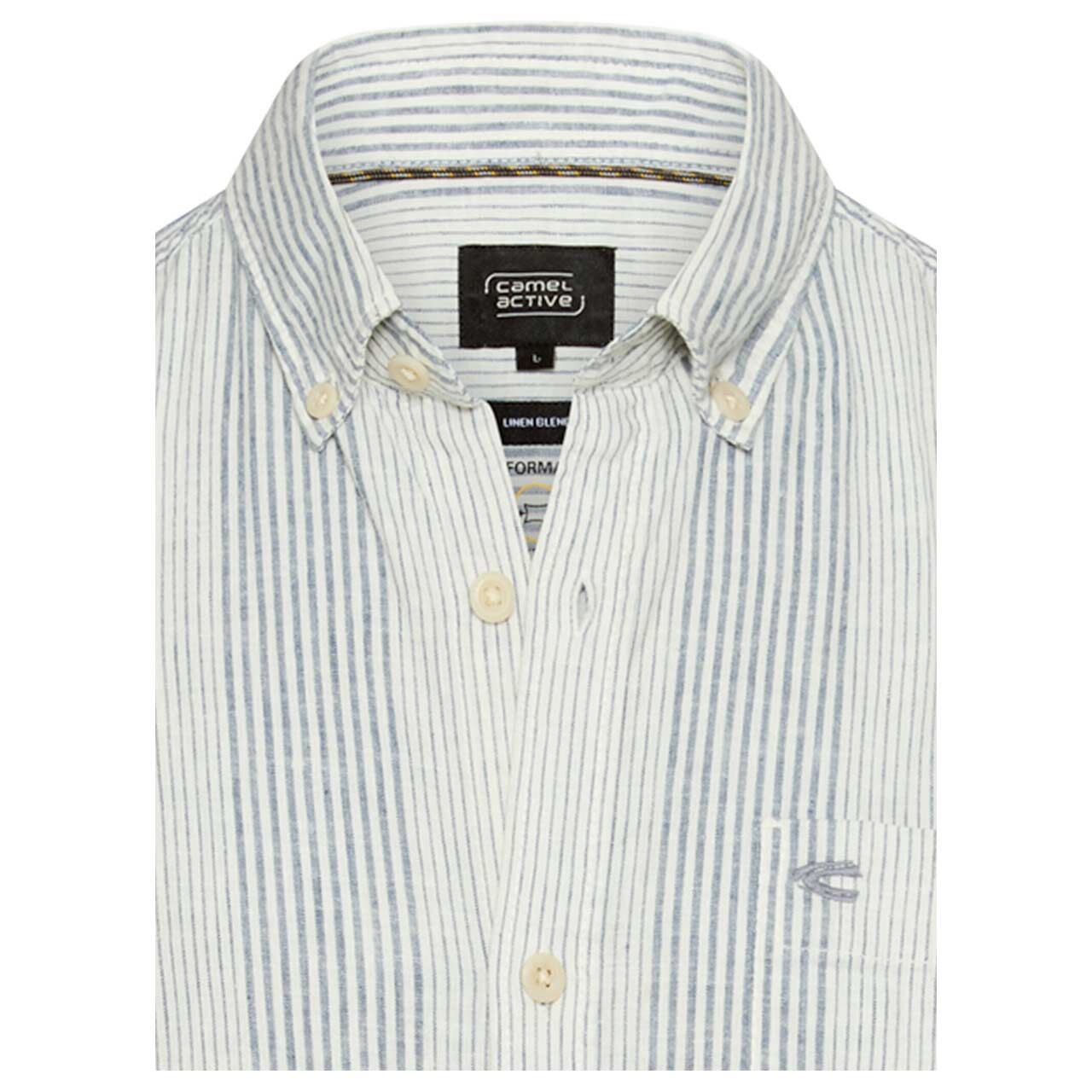 Herren Leinen 1/2 Arm Hemd von Camel active in Blau gestreift, detaillierte Vorderansicht