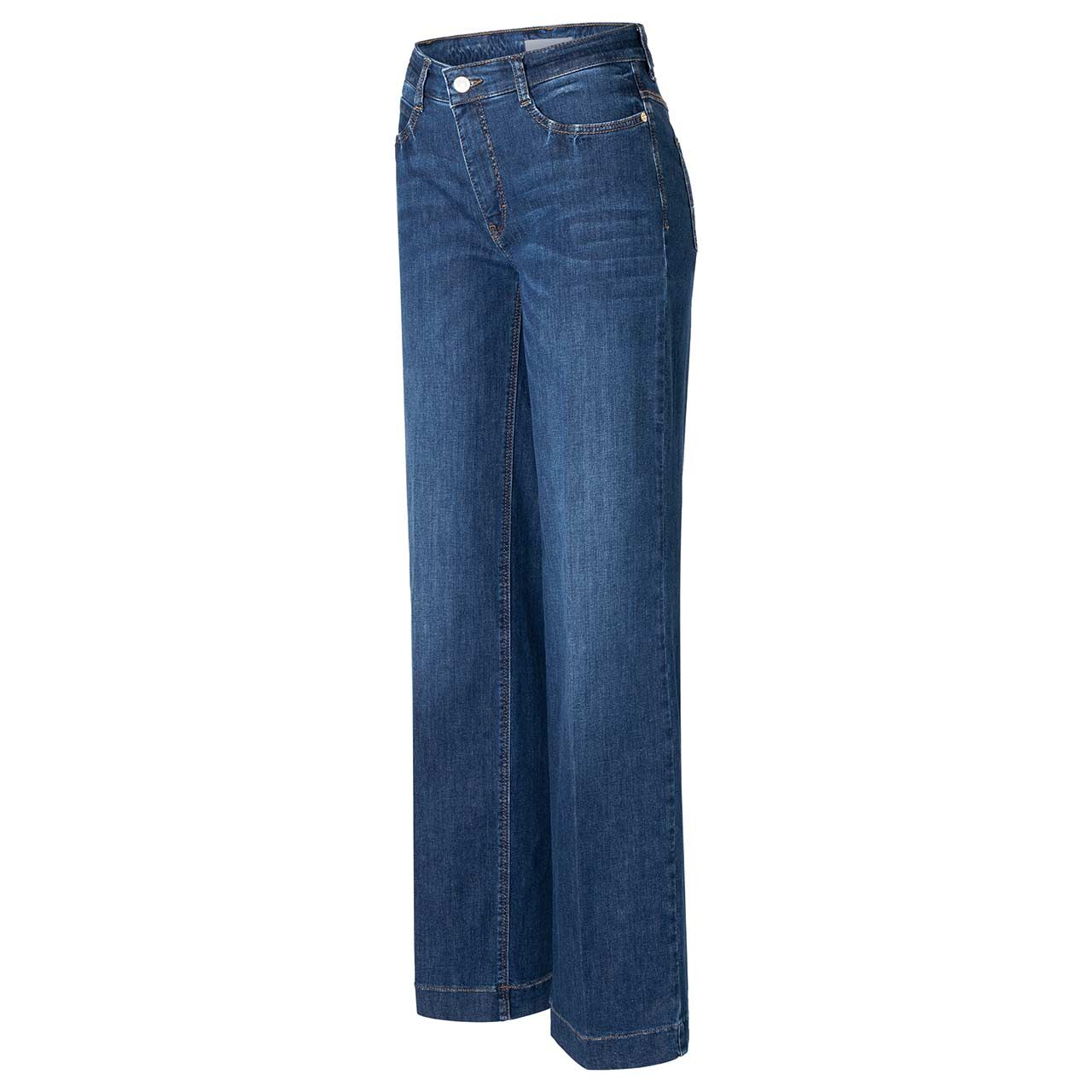 Stretch Damenjeans Wide von MAC in Dunkelblau angewaschen, Seitansicht