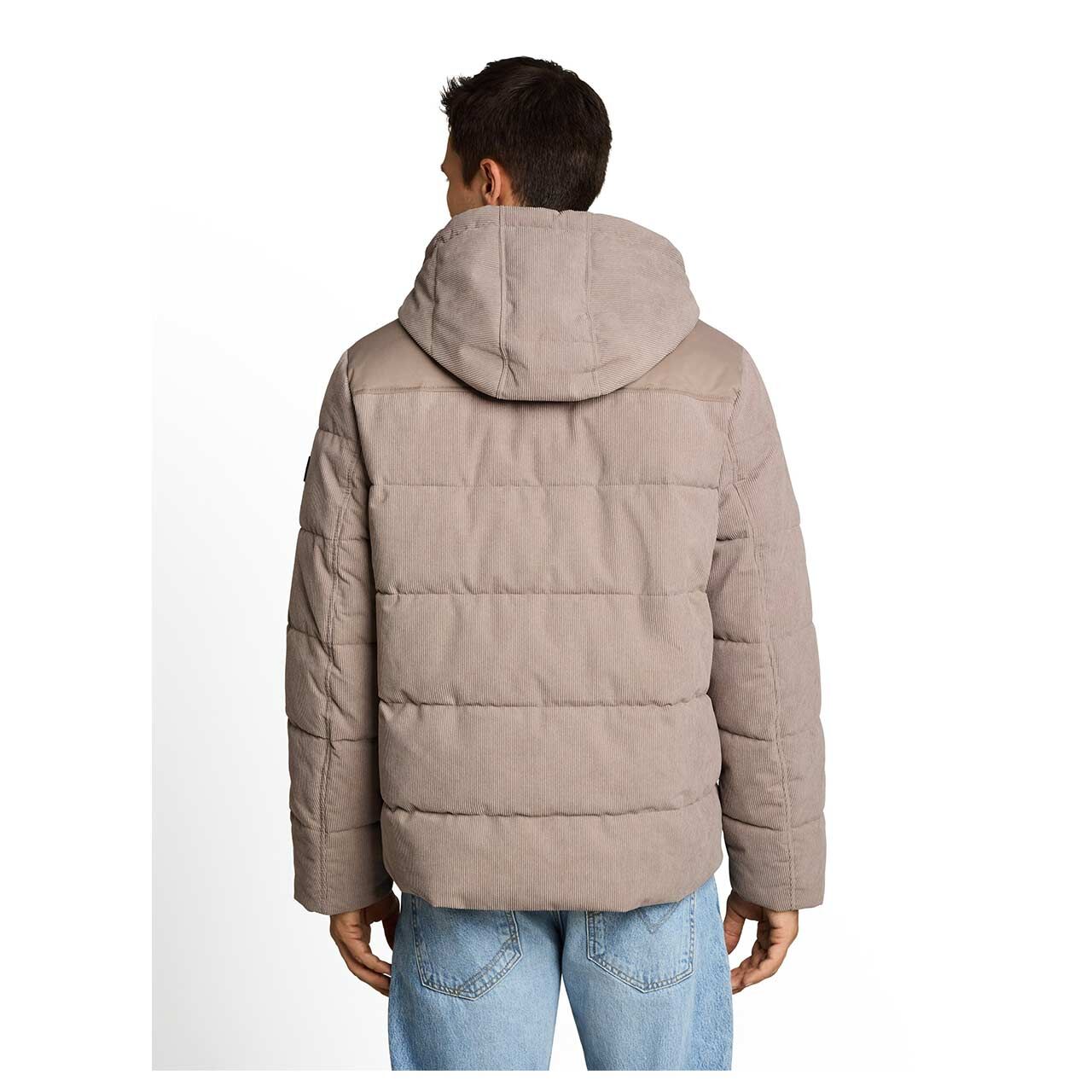 Herren Jacke Hooded Texture Mix Puffer Jacket von Tom Tailor in Hellbraun, Rückansicht am Model