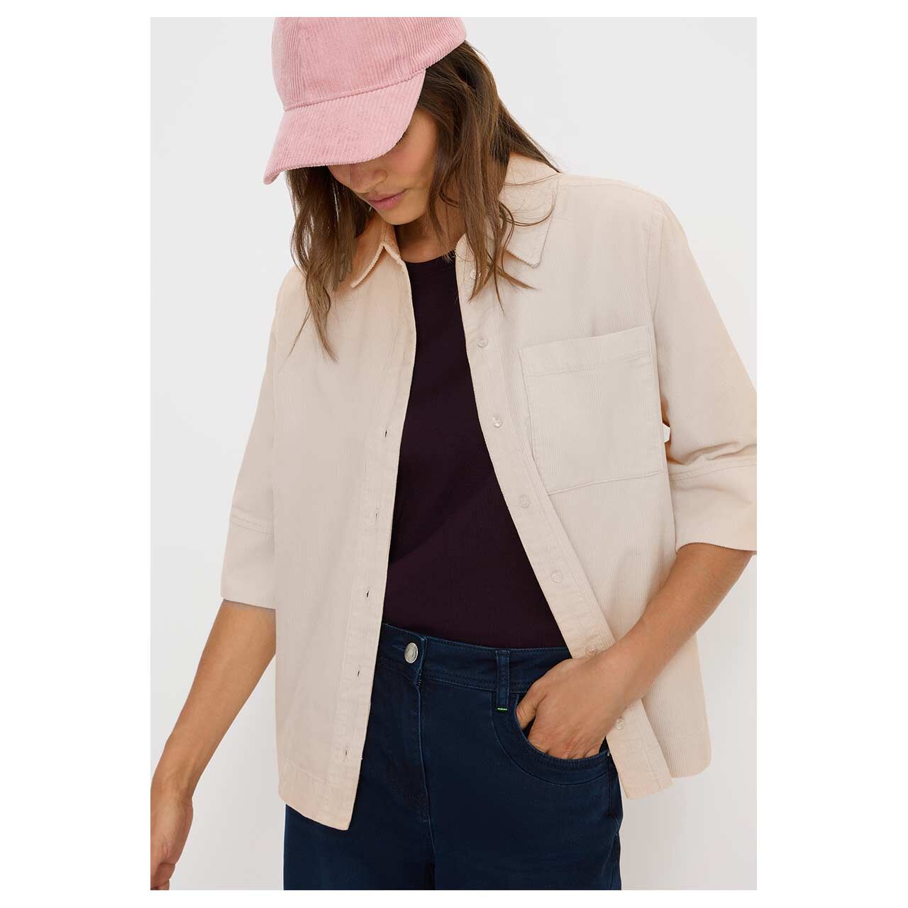 Damen Damen 3/4 Arm Bluse Corduroy von Cecil in Beige, Vorderansicht am Model