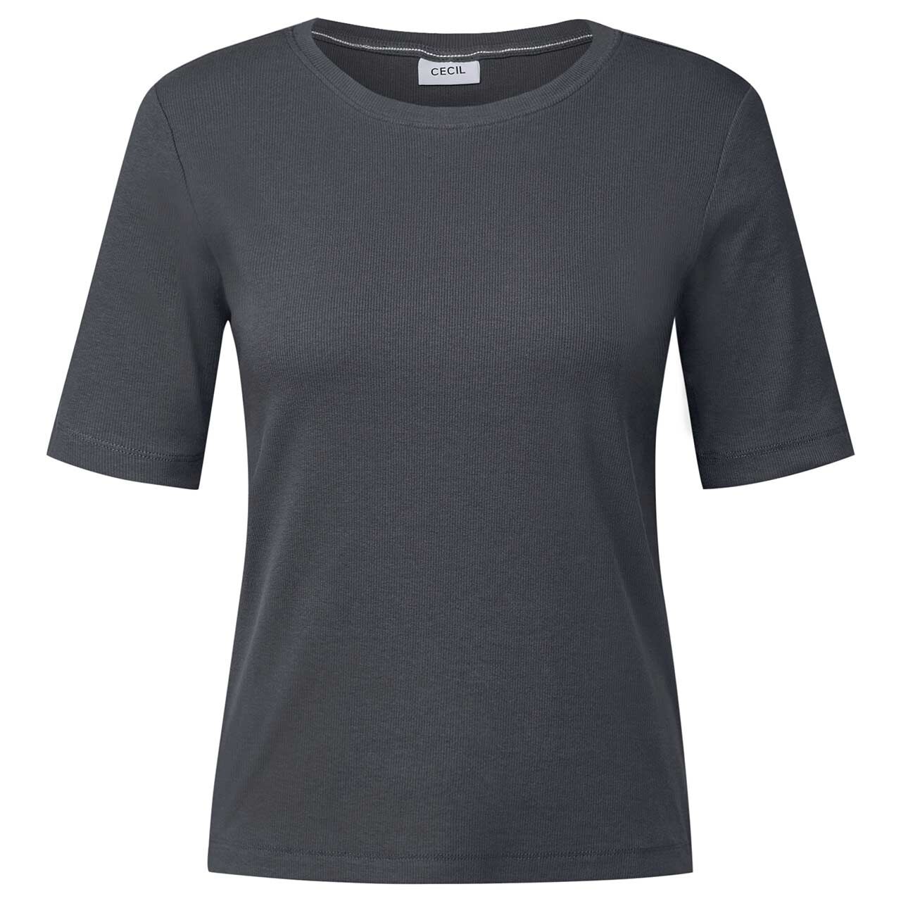 Cecil Damen T-Shirt Basic Rib volcanic grey Cecil Damen T-Shirt Basic Rib volcanic grey