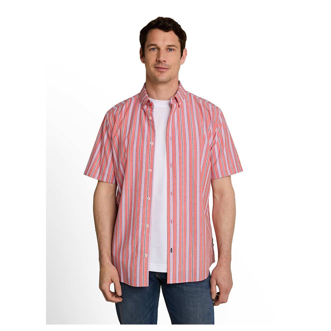 Herren 1/2 Arm Hemd Oxford von Tom Tailor in Rot gestreift, Vorderansicht am Model