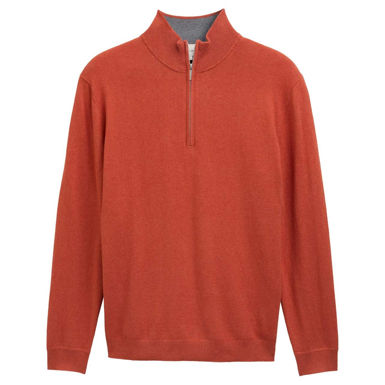 Tom Tailor Herren Pullover Troyer Cashmere Knitted rust red melange