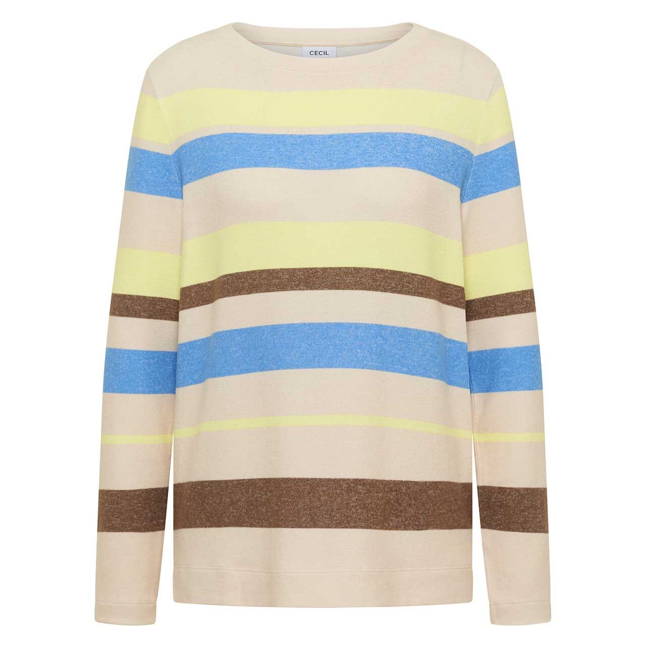 Cecil Damen Langarm Shirt Cosy Multistripe Boatneck urban taupe melange