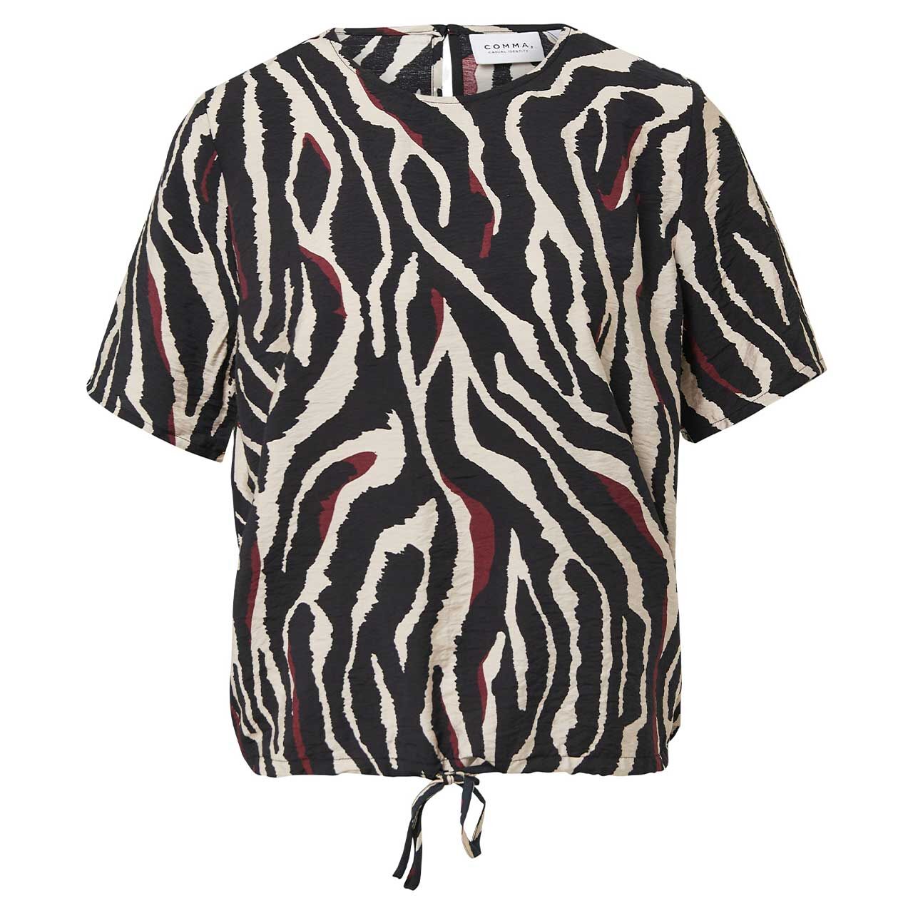Comma Damen Kurzarm Bluse bordeaux print