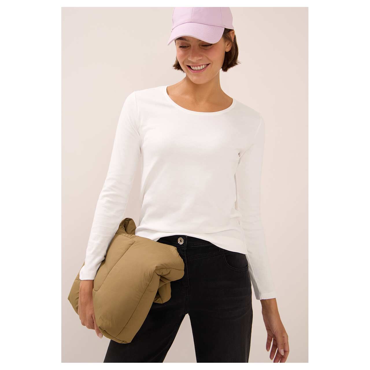 Damen Langarm Shirt Pia von Cecil in Cremeweiß, Vorderansicht am Model gestylt