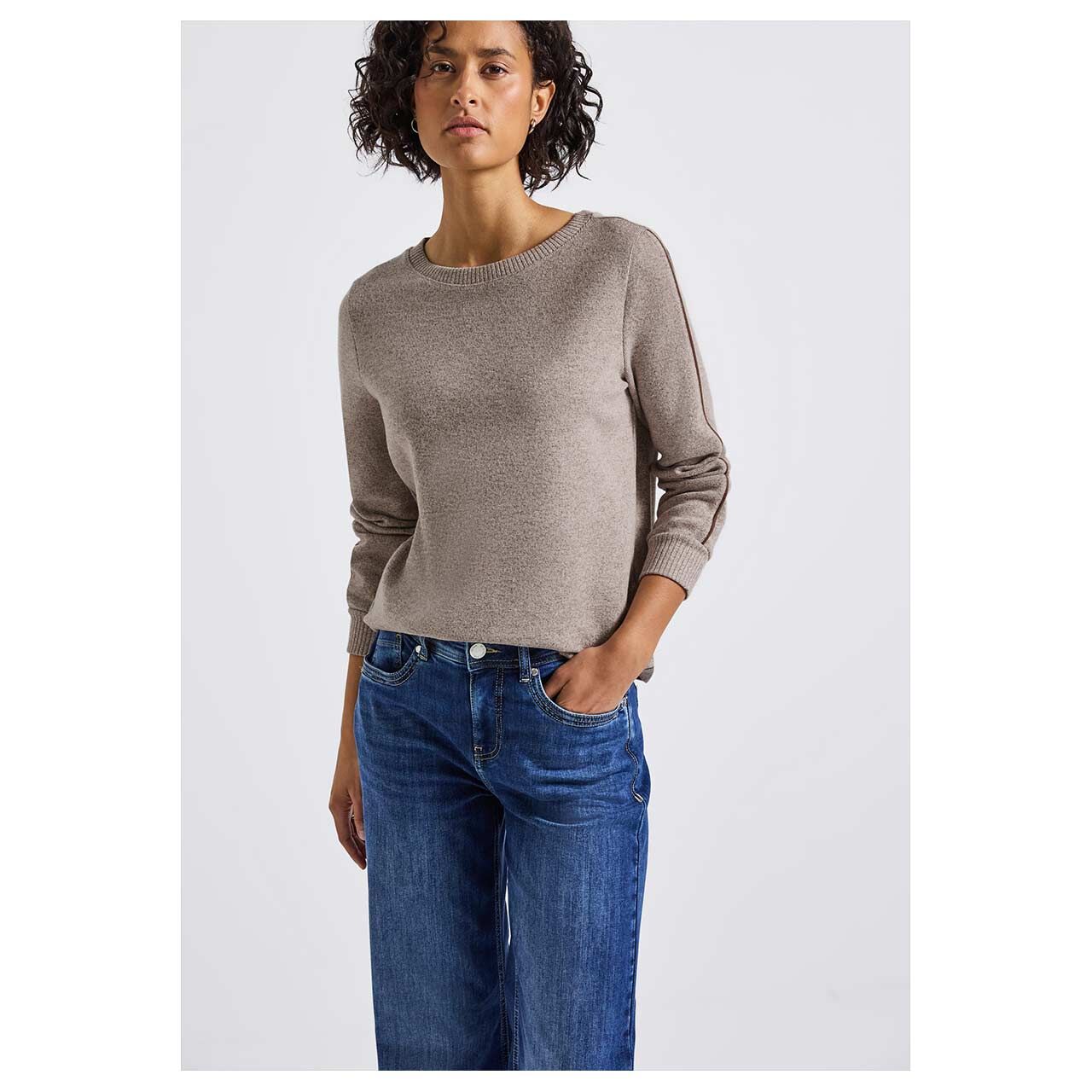 Damen Pullover Cosy Kick von Street One in Braun meliert, Vorderansicht am Model
