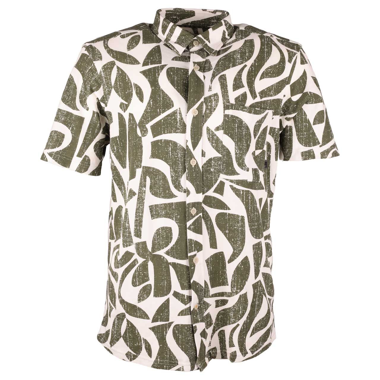 Camel active Herren 1/2 Arm Hemd ecru green print